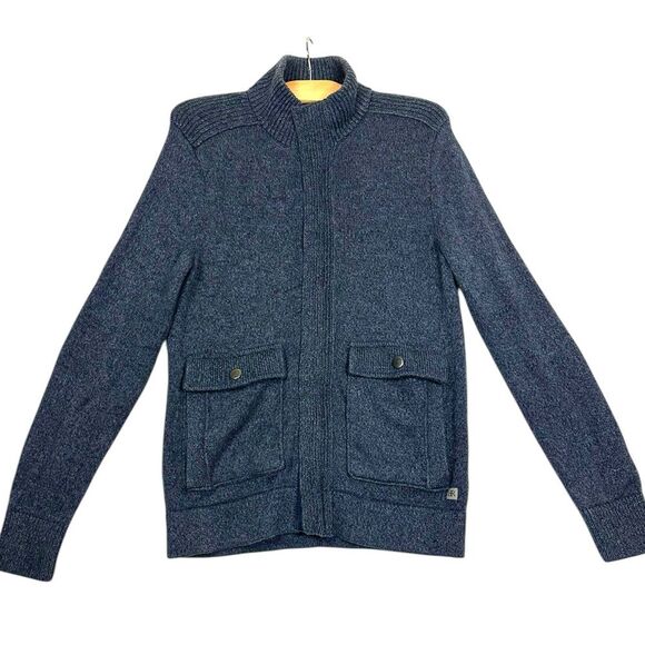 Banana Republic Men’s Cardigan Mr. Rogers Navy Full Zip Pockets Mock Neck Small - Picture 1 of 8